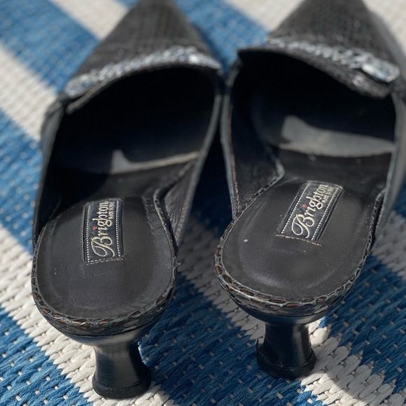 Brighton Womens Snakeskin Leather kitten heel slides with Amazing silver detail! - Picture 7 of 7